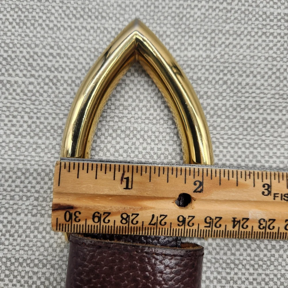 Christian Dior 607 Small Brown Pebbled Leather Belt Gold Color Buckle